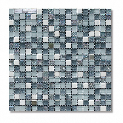 Мозаика Bertini Mosaic Glass Mix White stone-grey glass-metal (1,5x1,5) 30,5x30,5