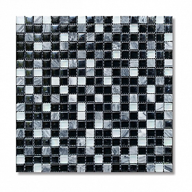 Мозаика Bertini Mosaic Glass Mix Grey stone-black-white glass (1,5x1,5) 30,5x30,5