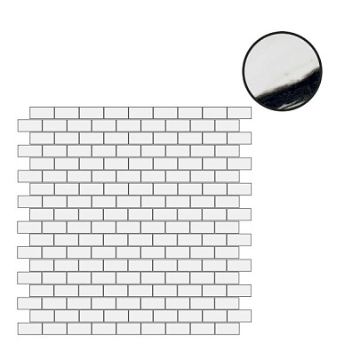 Мозаика Floor Gres B and W Marble Wave High Glossy 6mm Mosaico 1.5x3 30x30 767470