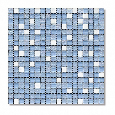 Мозаика Bertini Mosaic Glass Mix White stone-blue glass (1,5x1,5) 30,5x30,5