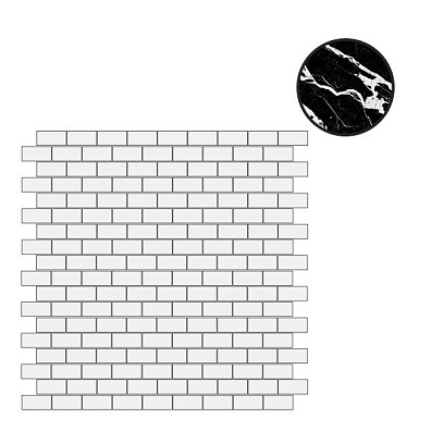 Мозаика Floor Gres B and W Marble Fragment High Glossy 6mm Mosaico 1.5x3 30x30 767471