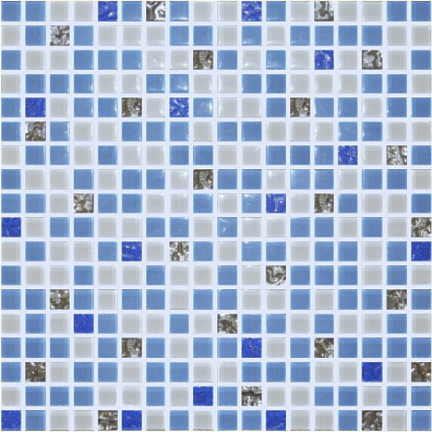 Мозаичный декор Ceramica Classic Tile стекло № 1029 Микс Синий - Платина 300x30