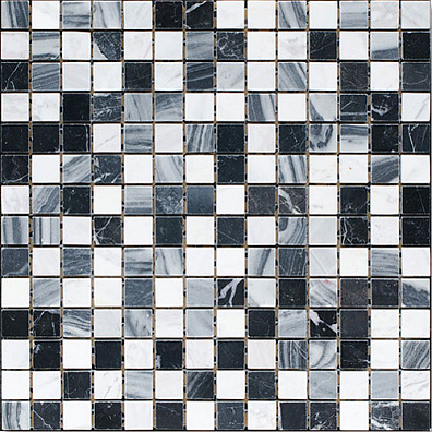 Мозаика Bertini Mosaic Marble Ajax-Black Marquina-Grey Marble (2x2) 30,5x30,5